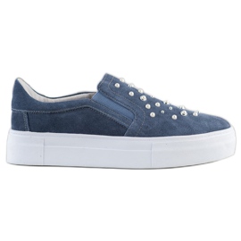 Filippo Slip in Pelle Con Perle blu