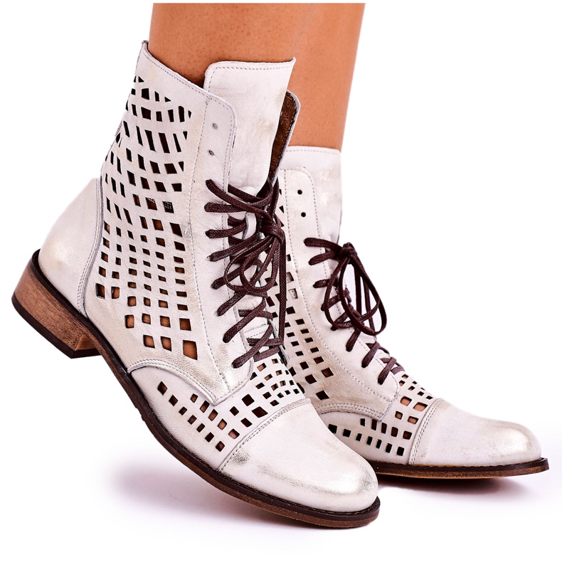 Nicole Stivali da donna in pelle bianca traforata Abigail