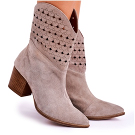 Nicole Stivali da cowboy da donna con tacco in pelle scamosciata Cappuccino Emily beige