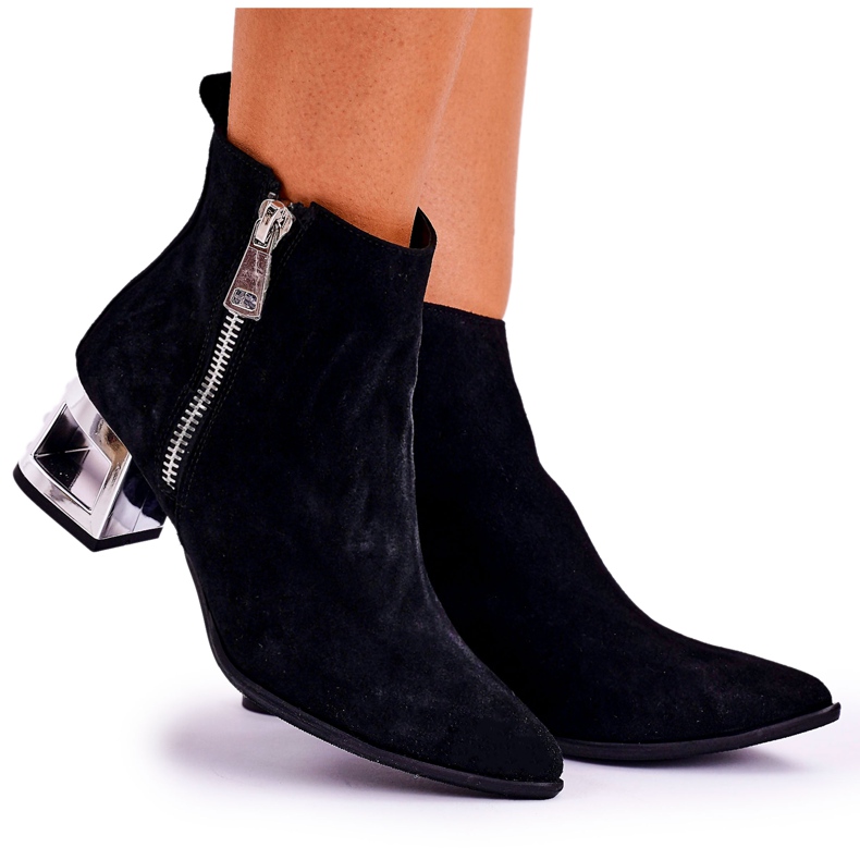 Nicole Stivali Da Donna Con Tacco Argento Camoscio Nero Norah