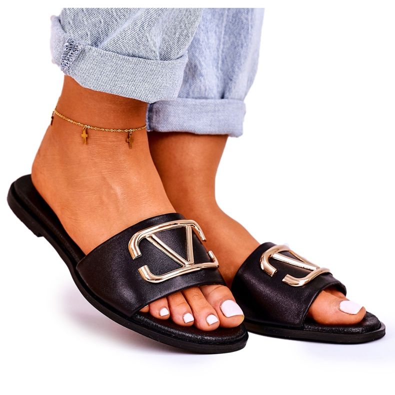 Nicole Pantofole da donna classiche in pelle nere Evie nero