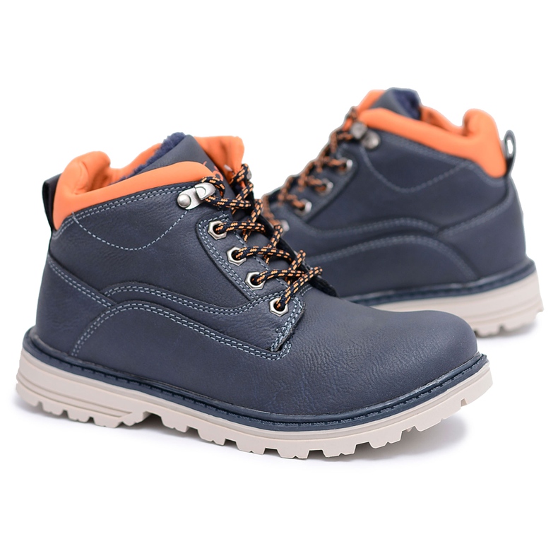 Vico Stivali caldi da bambino blu navy con pile Billy arancia