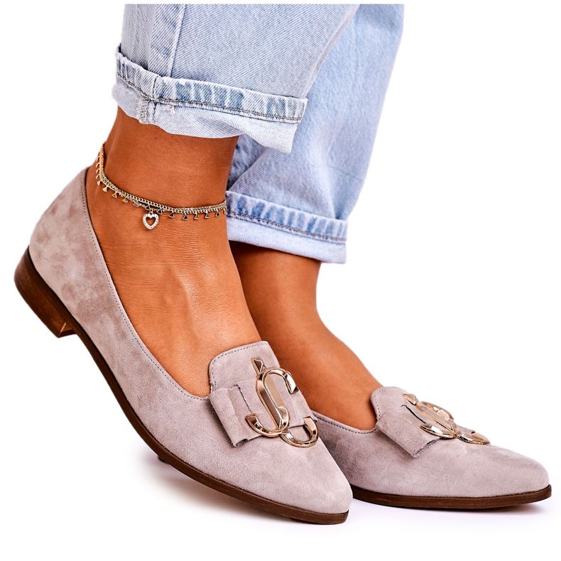 Nicole Mocassini da donna in camoscio Ballerine Mary Jane beige