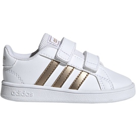 Scarpe da bambino Adidas Grand Court I bianche e oro EF0116 bianco d'oro