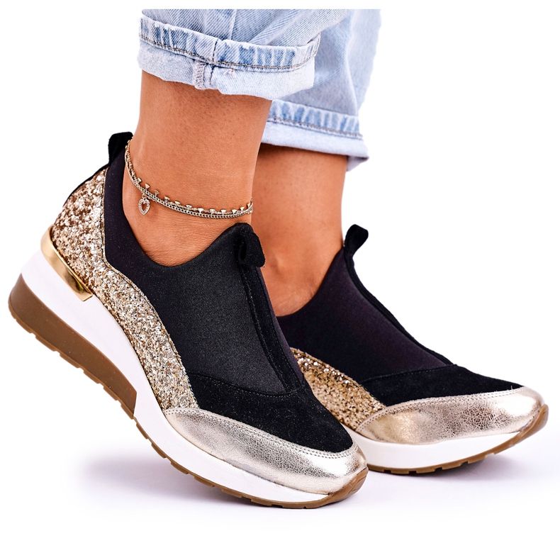 Nicole Sneakers con zeppa in pelle da donna Nere Golden Frances nero