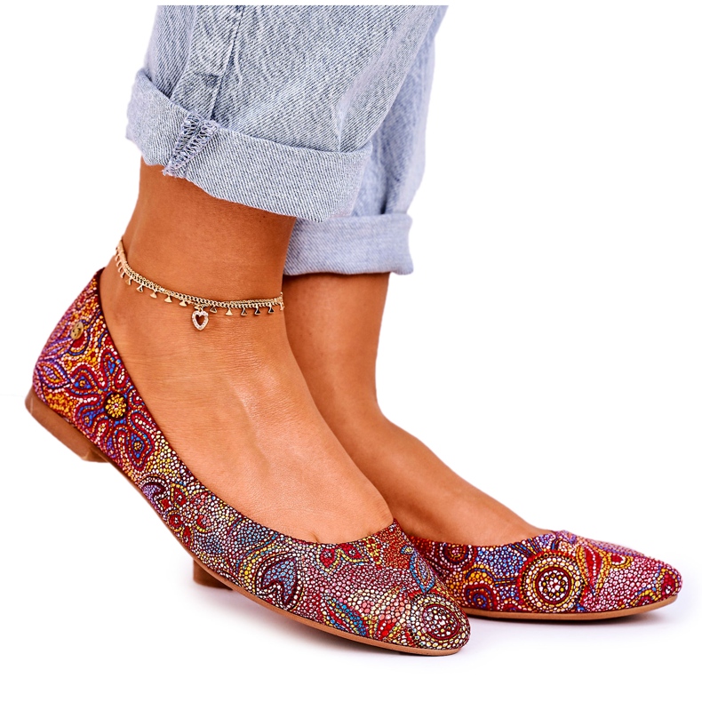 Ballerine Maciejka in pelle da donna rosse con fiori 04100-38 multicolore