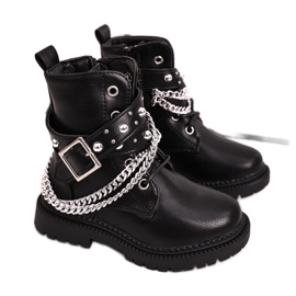 Stivali da bambino con catena isolata con pelliccia Black Dolly nero