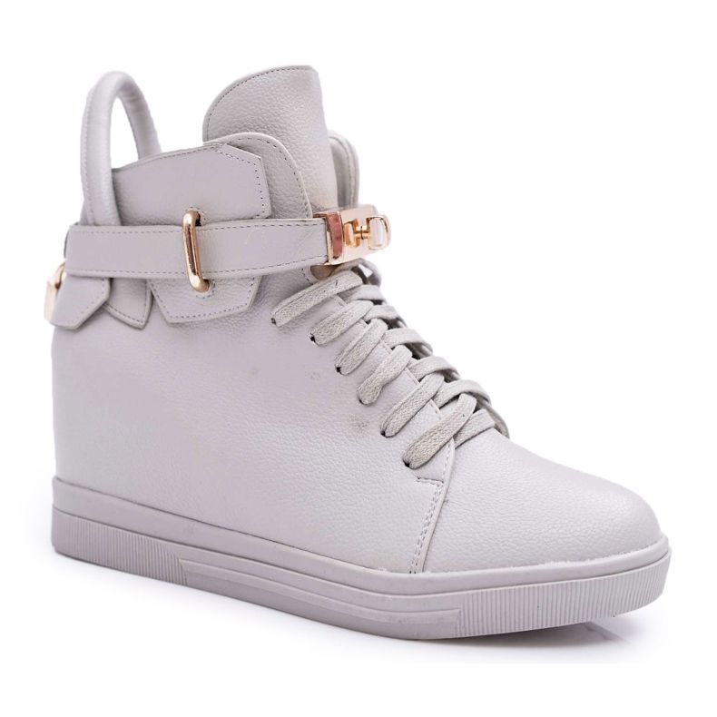 Sneakers Da Donna Con Zeppa Oro Lucchetto Grigio Tersey