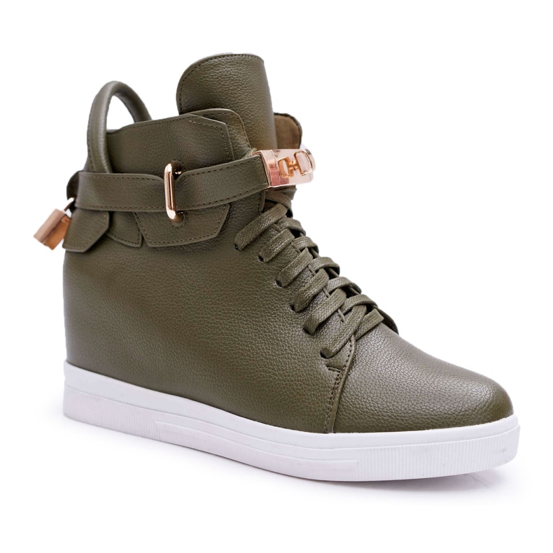 Sneakers Da Donna Con Zeppa Oro Lucchetto Oliva Tersey verde