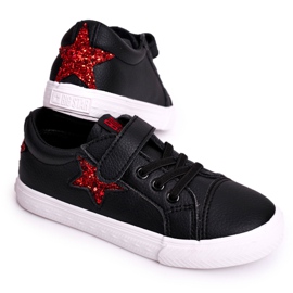 Big Star Sneakers in pelle per bambini con una stella grande stella DD374105 nere nero nero