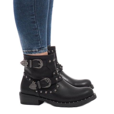 Stivali neri con fibbie e paillettes A8018 nero