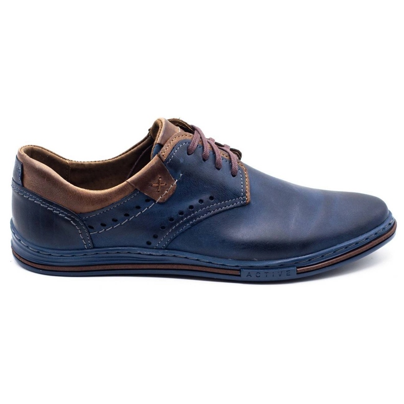 Polbut Scarpe da uomo casual 402 blu navy con marrone