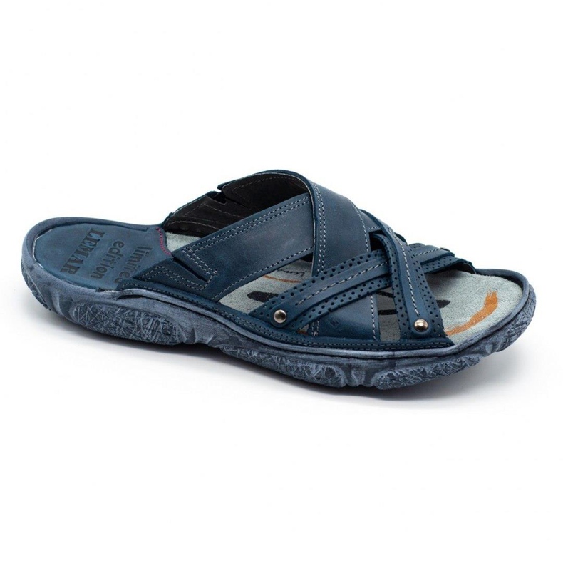 Lemar Pantofole da uomo in pelle 1654 blu navy