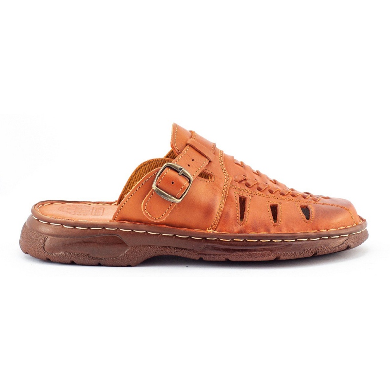 ŁUKPOL Pantofole uomo in pelle 806 marrone con inserto imbottito