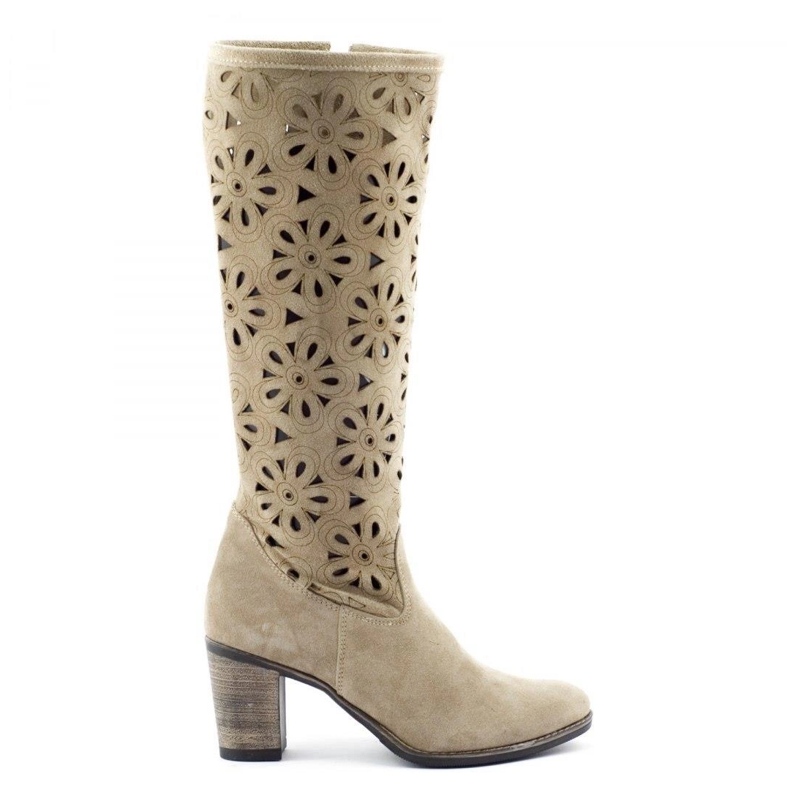 Olivier Stivali beige traforati con tacco alto
