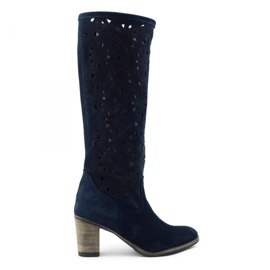 Olivier Stivali blu navy traforati con tacco alto