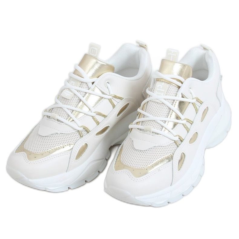 Scarpe sportive da donna beige B0-551 BEIGE / GOLD