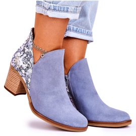 Stivali da donna in pelle con tacco alto Maciejka Light Blue 04492