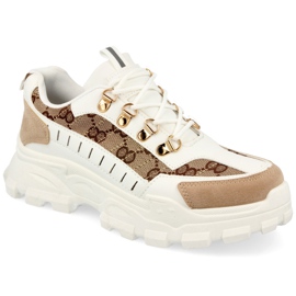 Sneakers da donna su una suola massiccia White Daydreamer beige bianco marrone d'oro