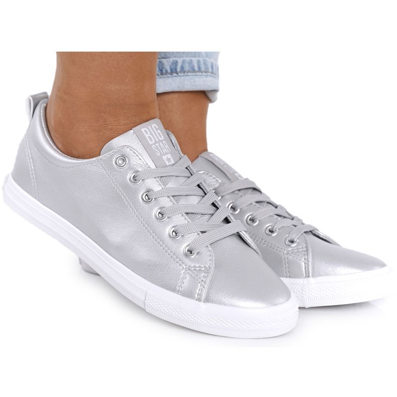 Sneakers da donna in pelle Big Star HH274143 Argento d'argento