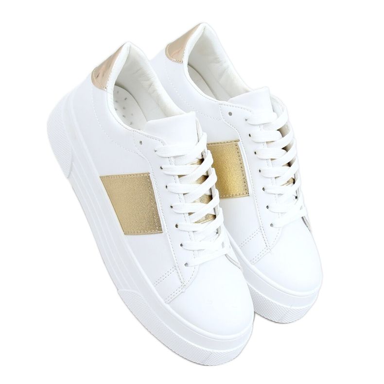 Sneakers suola alta bianca e oro LA133P Gold d'oro