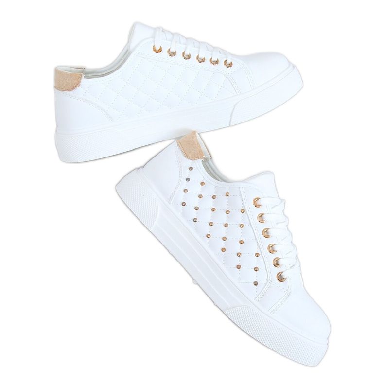 Sneakers da donna con borchie bianche LA124P Beige bianca