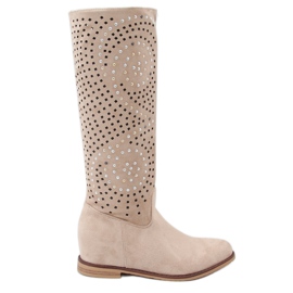 Stivali traforati zeppa nascosta beige ST-56P Beige