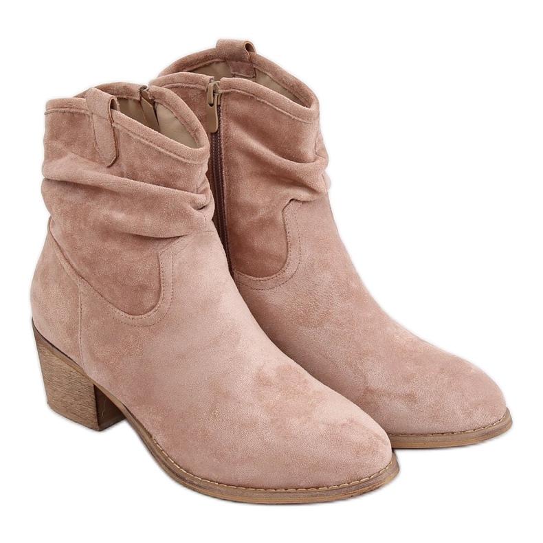 Stivaletti con tacco basso beige e rosa Z1165 Khaki cachi