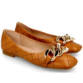 PS1 Eleganti ballerine trapuntate con catena Coco cammello marrone