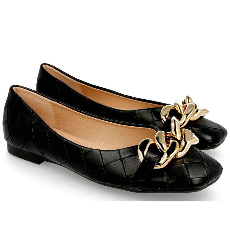 PS1 Eleganti ballerine trapuntate in cocco nero con catena
