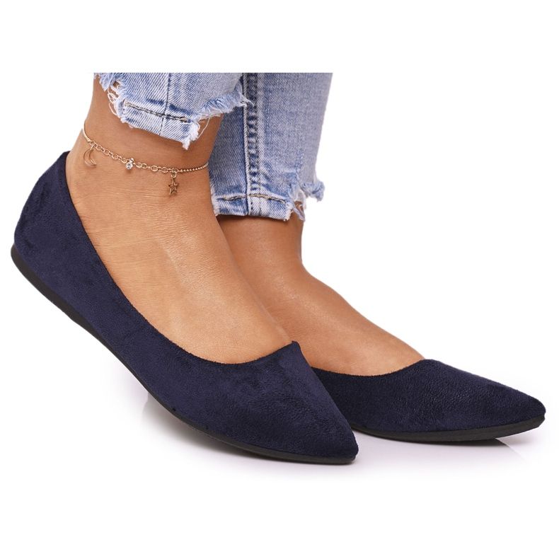 PS1 Delicata Ballerina In Pelle Scamosciata Blu Navy Spitz Dermeno