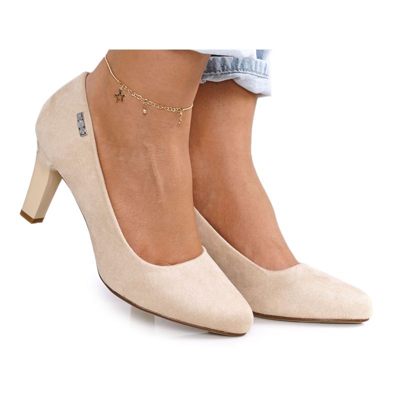PJ1 Décolleté classiche su barra in camoscio beige Eleanor