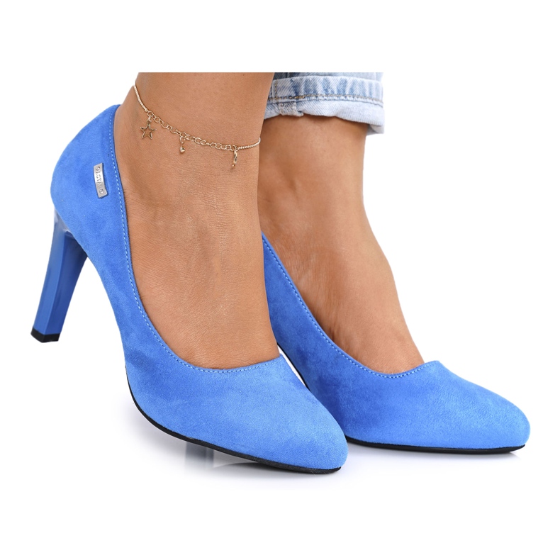 PJ1 Décolleté classiche con tacco in camoscio blu Eliana