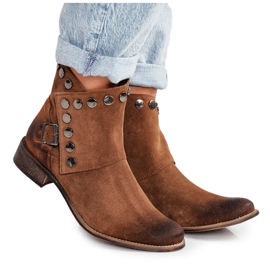 Stivali da donna in pelle scamosciata con fibbia Exquisite 1198 Cognac marrone