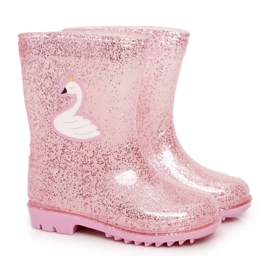 Galosce in broccato per bambini con cigno rosa d'argento