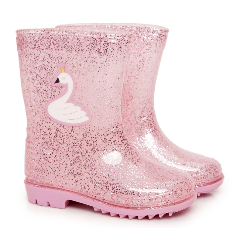 Galosce in broccato per bambini con cigno rosa d'argento