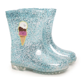 Stivali da pioggia per bambini con glitter blu con ghiaccio argento
