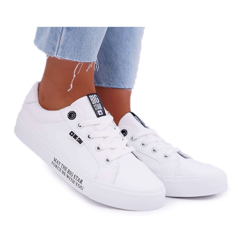 Sneakers da donna in pelle con la scritta Big Star EE274316 White bianca nero
