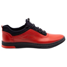 Polbut Scarpe casual da uomo in pelle rosse K24 con fondo nero rosso