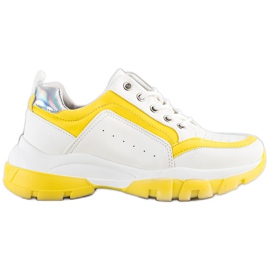 SHELOVET Sneakers in ecopelle bianca d'argento giallo