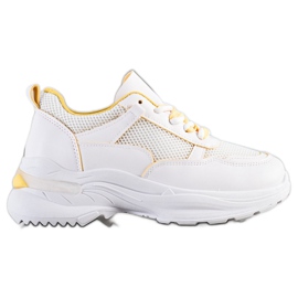 SHELOVET Comode scarpe da ginnastica bianche bianco giallo
