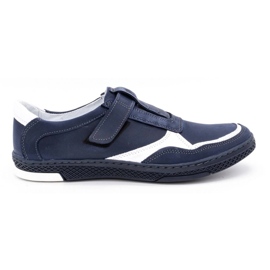 Polbut Scarpe casual da uomo in pelle 2102 blu navy con bianco