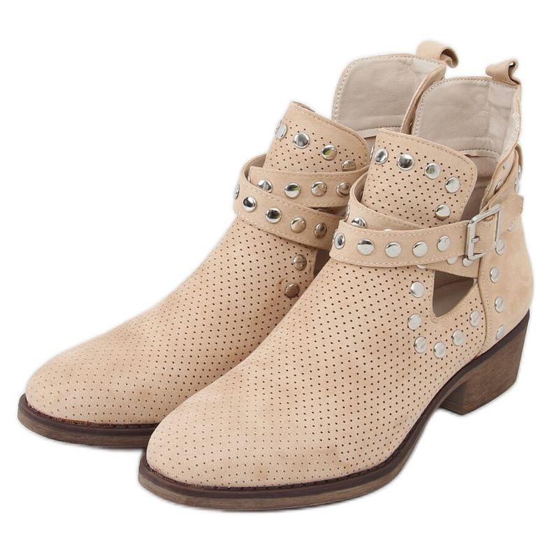 Stivali tagliati con borchie beige NS196P Beige