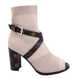 Stivali con tacco open toe beige NS183 Beige