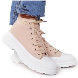 FB2 Sneakers Alte Da Donna Beige Trissy Su Una Grande Suola