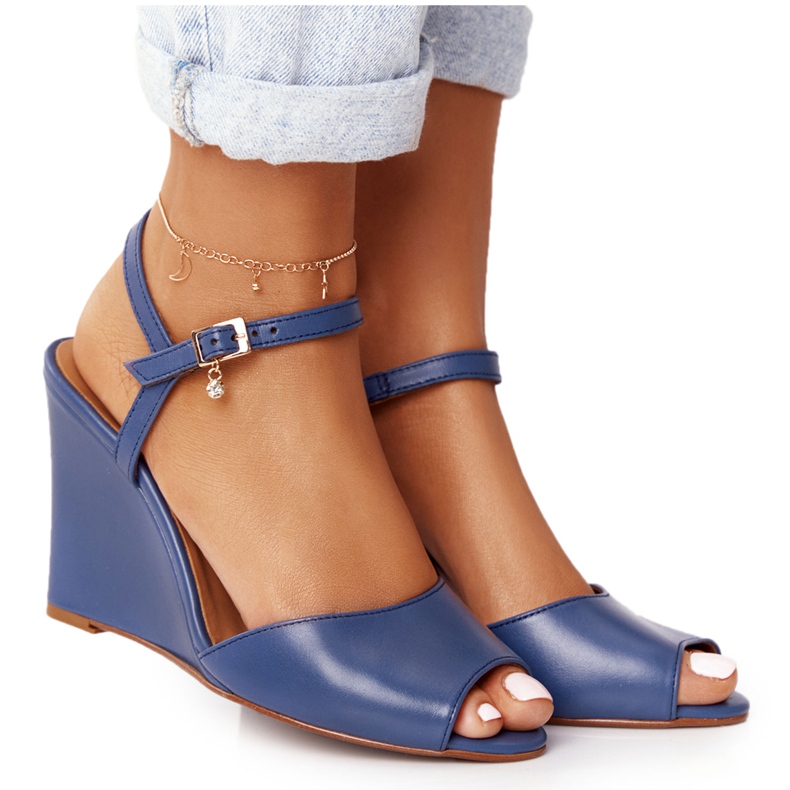 Sandali con zeppa in pelle Laura Messi 2253 Blu