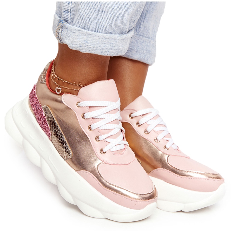 Scarpe sportive da donna sulla piattaforma lu boo pink rosa d'oro