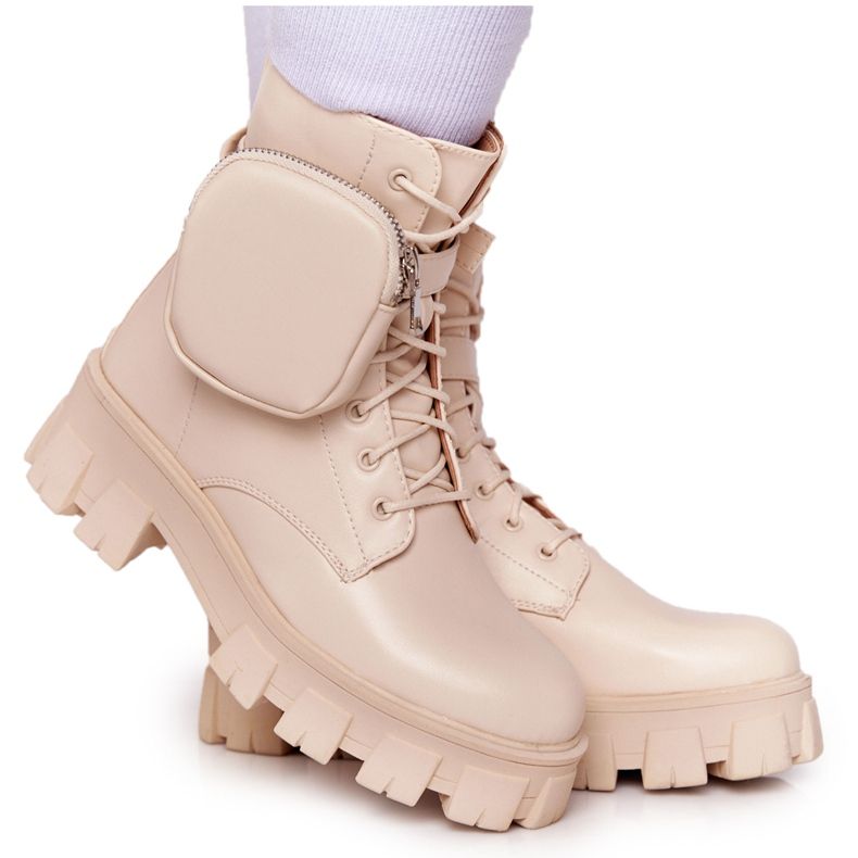 PS1 Stivali Da Lavoro Beige Sulla Piattaforma Beige Sabato