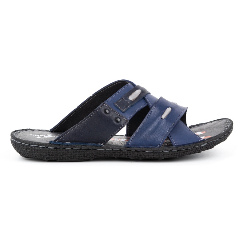 Kampol Pantofole da uomo in pelle 201/54 blu navy