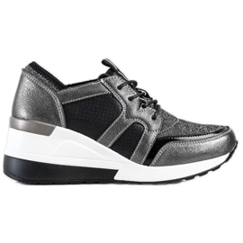 VINCEZA sneakers in pelle lucida nero argento